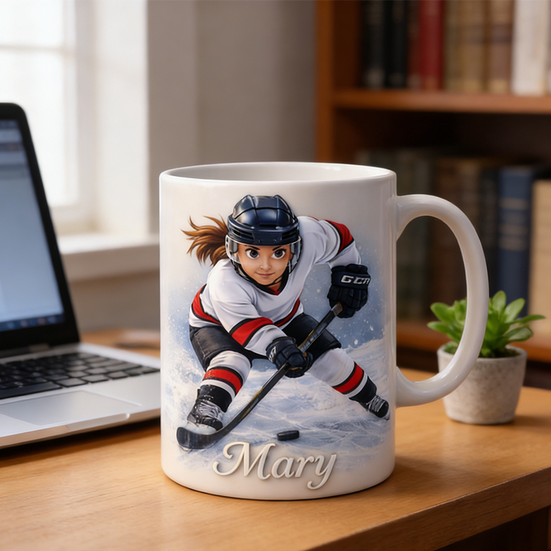 Personalized Ice Hockey Mug with Custom Player Illustration and Name for Ice Hockey Lovers