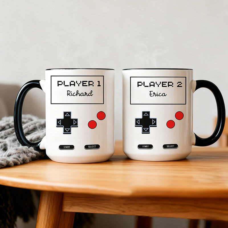 Personalized Player 1 Player 2 Mugs Gamer Couple Gift Retro Gaming Coffee Cupsmatching Video Game Mugs Gamer Geek Gift