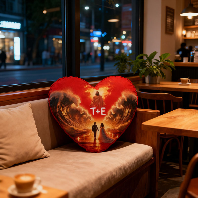 Personalized the Lord will Make a Way even through the Sea Heart Pillow with Custom Name Religious Faith Gift for Couple Valentine's Day Gift