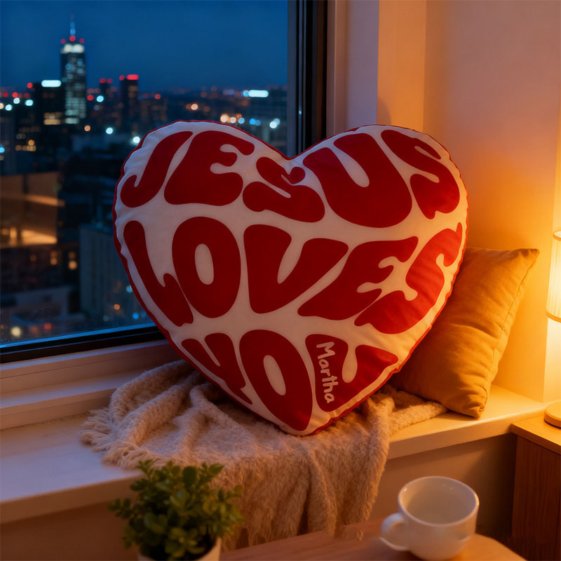 Personalized Jesus Loves You Heart Pillow with Custom Name Religious Home Decor Happy Valentine's Day Gift Graphic 3D Print Pillow