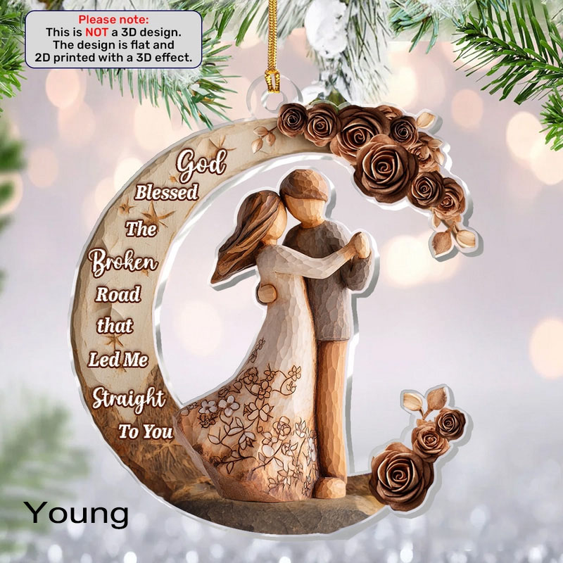 Personalized God Blessed the Broken Road that Led Me Straight to You Acrylic Ornament with Custom Name Christian Gift for Couple Valentine's Day Gift