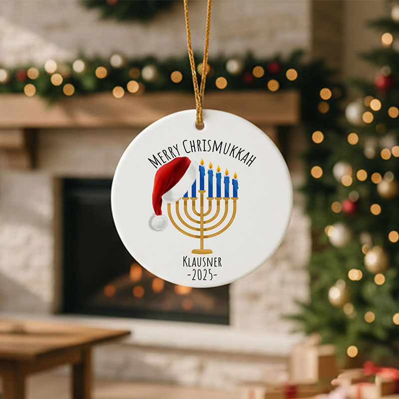 Personalized Chrismukkah Ornament with Custom Name and Year Religious Decor Hanukkah & Christmas Ceramic Keepsake Gift Merry Chrismukkah Gift