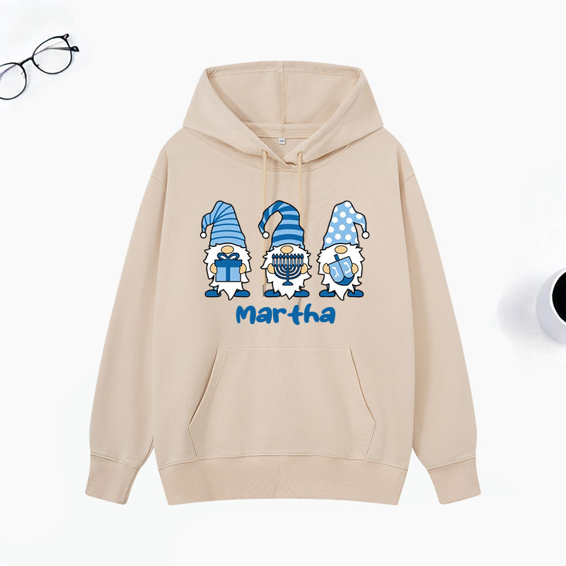 Personalized Gnomes Hanukkah Classic Hoodies with Name Unisex Hoodies Religious Gift Happy Hanukkah Gift for Jewish People