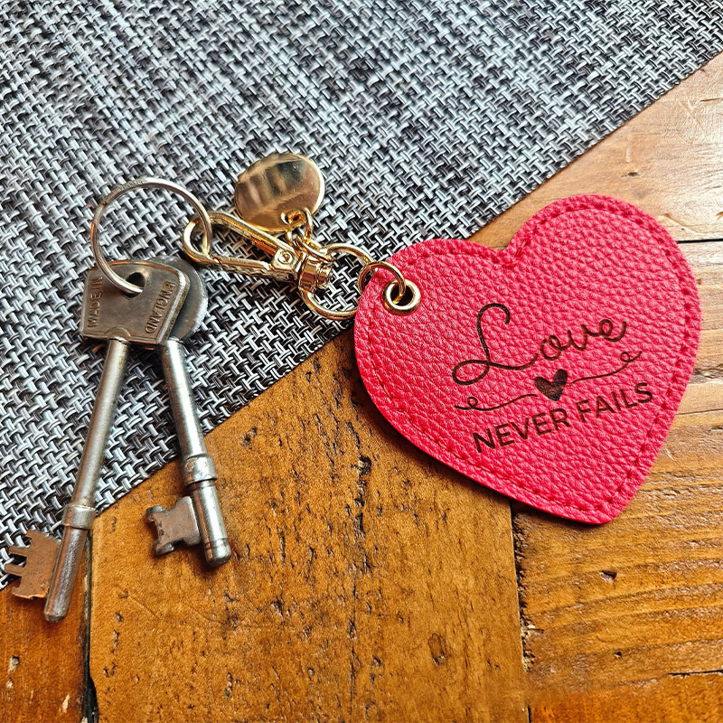 Personalized Bible Quote Heart PU Leather Keychain with Custom Name Religious Gift for Women Christian