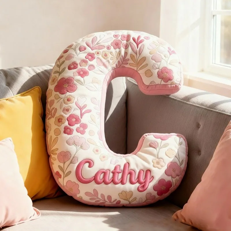 Personalized Pink Flower Letter Pillow Graphic 3D Print Pillow Custom Name Pillow for Kids Gardening Lovers Gift
