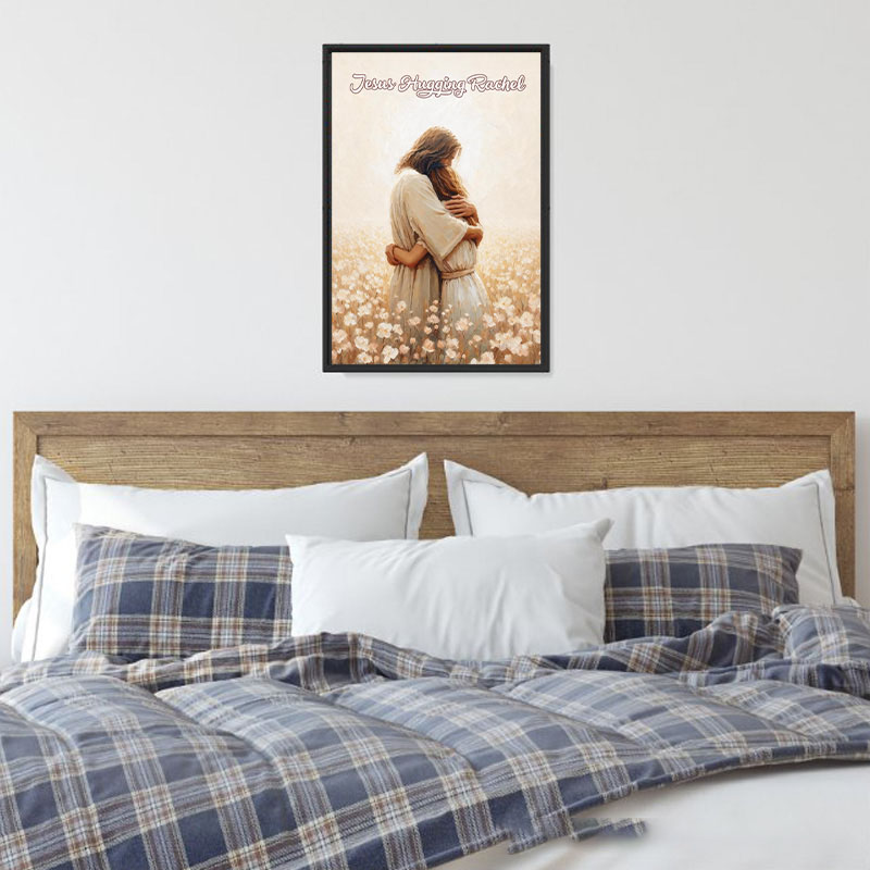 Personalized Love of Christ Jesus Hugging Girl with Name Frameless Poster with Name Wall Decor Home Decor Religious Gift Jesus Lover Gift for Girls