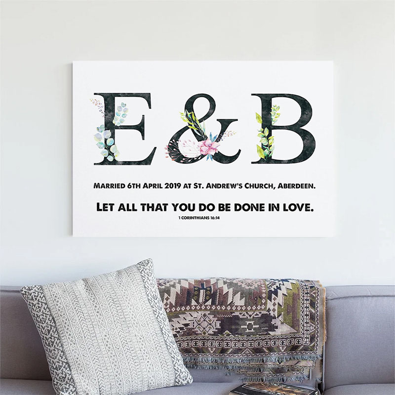 Personalized Let all that you do be Done in Love with Text Frameless Poster with Name Wedding Wall Decor Religious Gift for Couple