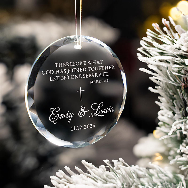 Personalized Christian Wedding Christmas Glass Ornament with Custom Name and Date Our First Christmas Ornament Bible Verse Decor Engagement Gifts