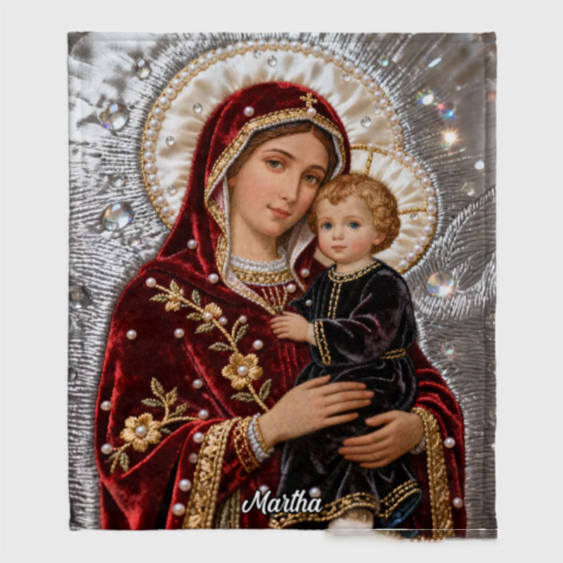Personalized the Queen of Heaven Soft Throw Christian Blanket with Custom Name Virgin Mary and Baby Jesus Blanket Religious Gift Catholic Gift