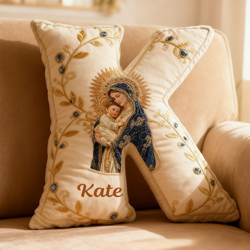 Personalized Virgin Mary and Baby Jesus Letter Pillow with Custom Name Faith Christian Home Decor Catholic Gift for Her Blessed Mother Graphic 3DPrint