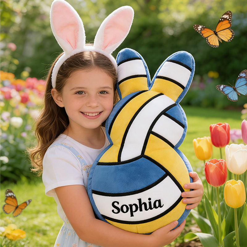 Personalized Easter Volleyball Bunny Pillow with Custom Name for Kids Easter Gifts