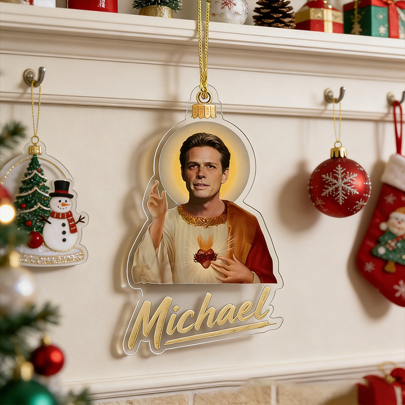 Personalized Photo Preacher Acrylic Ornament with Custom Name  Retro Southern Preacher Parody Decoration Sacred Heart Ornament  Religious Humor Gift