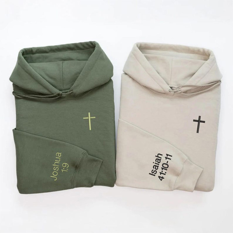 Personalized Cross Embroidered Hoodies with Custom Bible Verse On the Sleeve Couple Matching Sweatshirt Valentine Day Gift Couples Gift