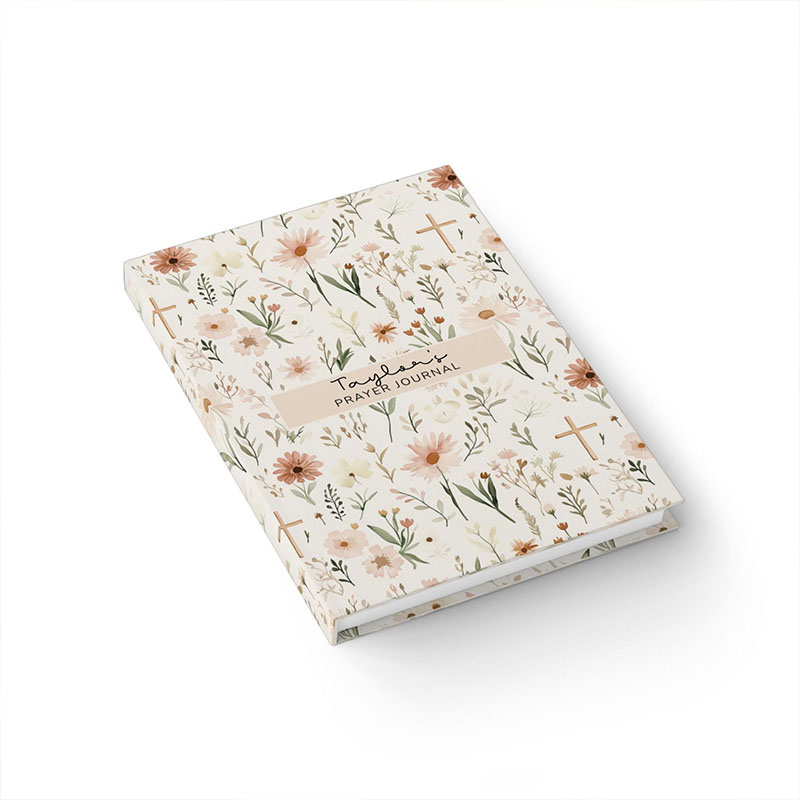 Personalized Floral Cross A5 Prayer Journal Notebook with Custom Name for Her Bible Scripture Study Journal Religious Gift for Women Gift for Catholic