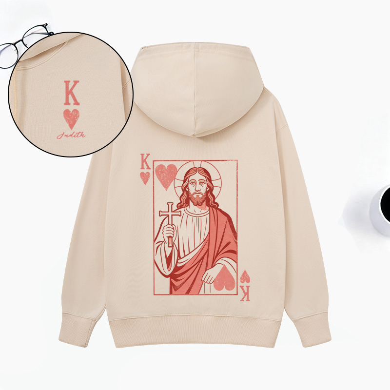Personalized Jesus King of my Heart Classic Hoodies with Custom Name Funny Playing Card Valentines Day Sweatshirt Valentine Day Gift for Her