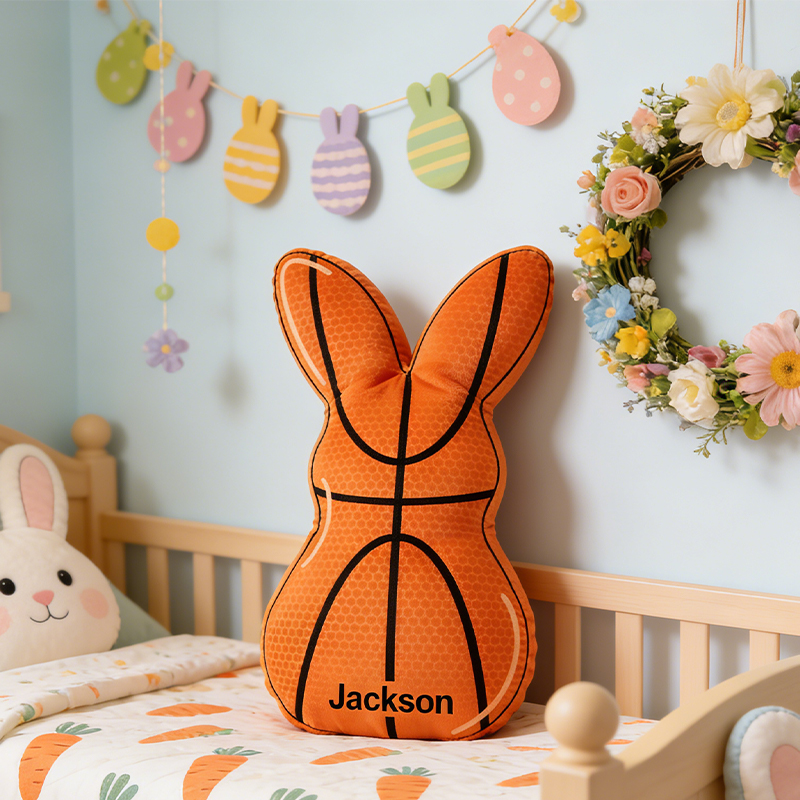 Personalized Easter Basketball Bunny Pillow with Custom Name for Kids Easter Gifts