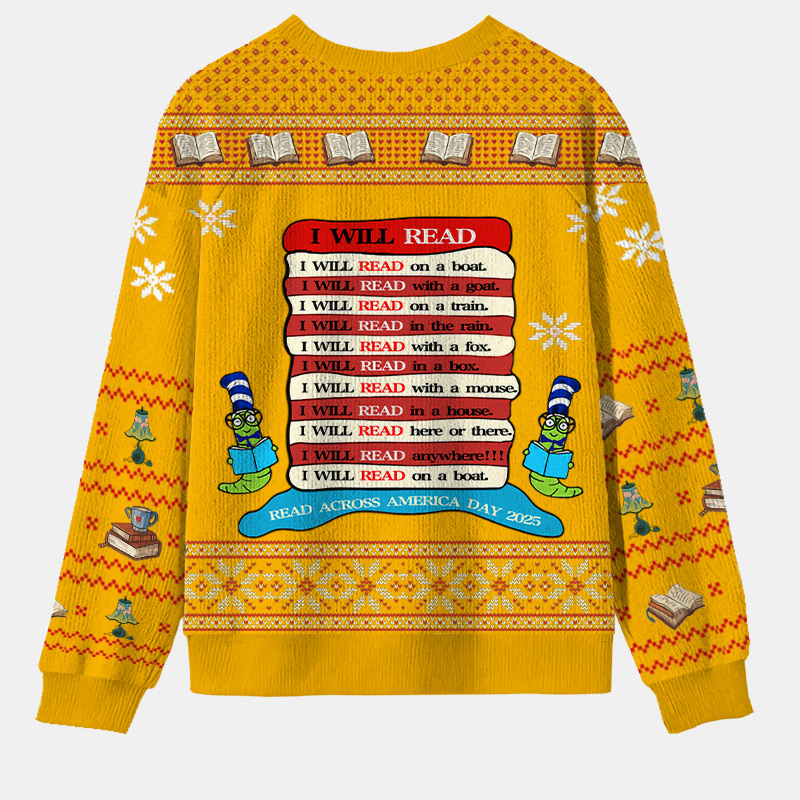 Personalized Reading Joy Anywhere Ugly Sweater Holiday Gift for Book Lover