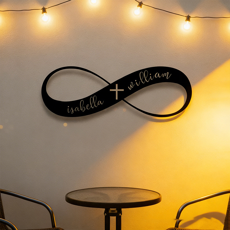 Personalized Infinity with Cross Metal Sign with Custom Names Wall Art Wedding Gift for Couple Anniversary Gift Christian Gift Religious Gift