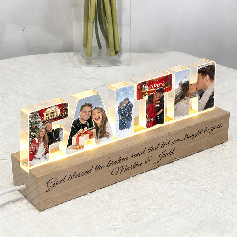 Personalized Couple Photo Fairh Jesus Bless Collage Night Light Custom LED Night Lamp from Your Own Picture Religious Gift Valentine's Day Gift