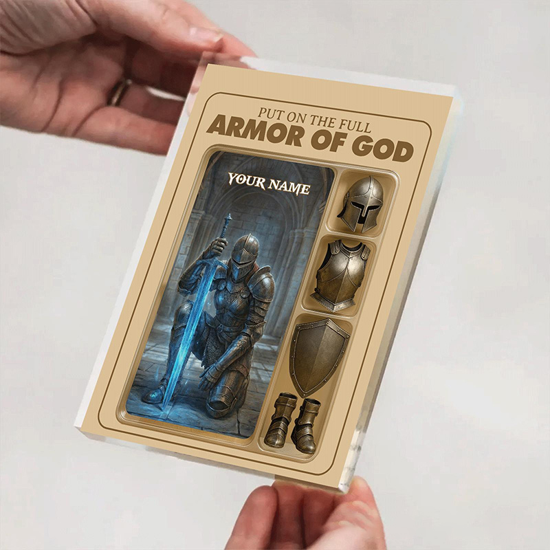 Personalized Put the Full Armor of God Acrylic Block with Custom Name Table Decor Prayer Best Gift Religious Gift Christian Gift for Christian Man