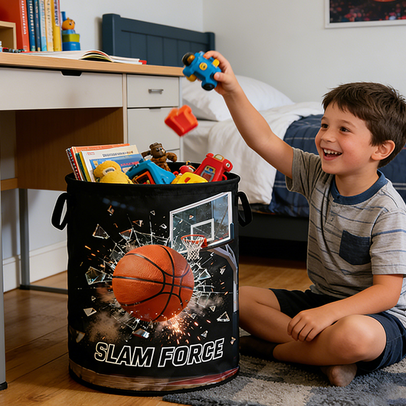 Personalized Slam Force Basketball Storage Basket with Custom Text for Basketball Fans