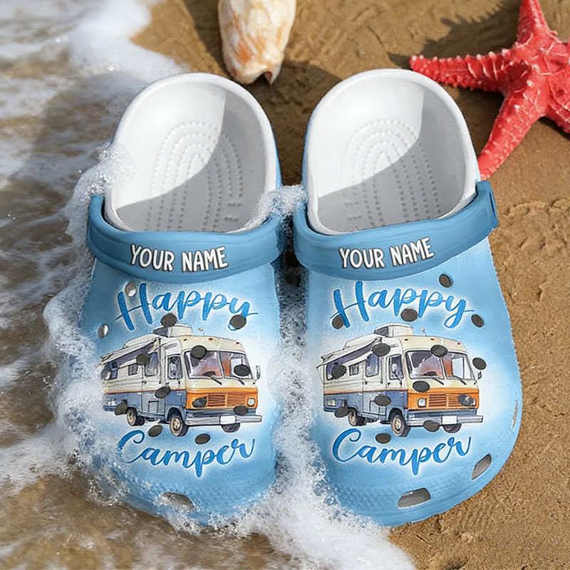 Personalized Custom Happy Campers Unisex Clogs Slide Sandals Gift for Outdoor Camping Lovers