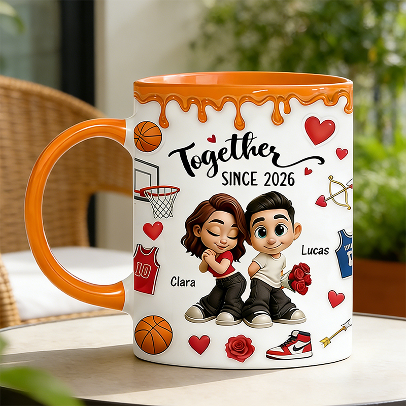 Personalized Couple’s Basketball Mug "Together Since" with Custom Names Design Gift for Anniversaries Valentine’s Day