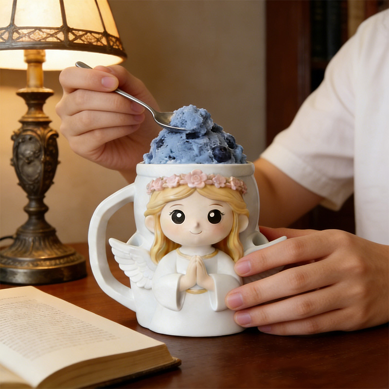 Personalized Pray Angel Cream Cozy Pint Holder 3D Printed with Spoon Slots & 2 Scoops for Ice Cream Lover Religious Gift for Dessert Lover