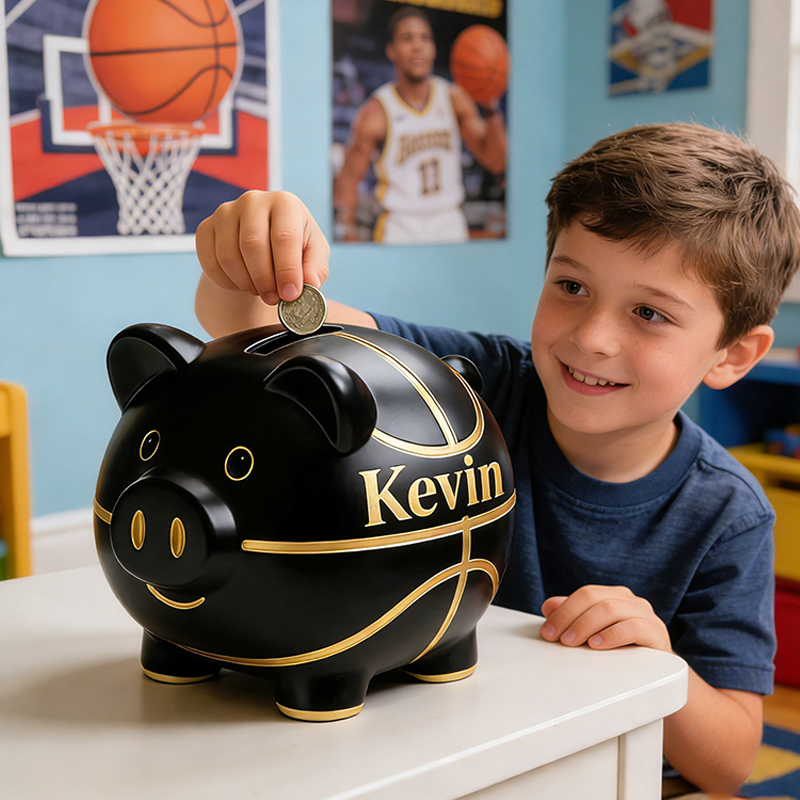 Personalized Gold Basketball Piggy Bank with Custom Name Luxurious and Fun for Kids and Fans