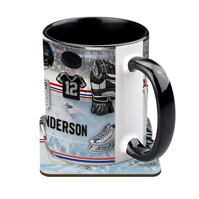 Personalized Ice Hockey Coffee Mug with Custom Name and Jersey Number for Ice Hockey Enthusiasts