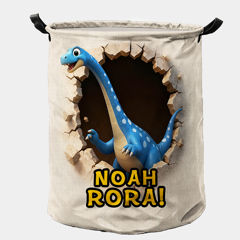 Personalized Dino Blast Adventure Theme Large Waterproof Laundry Hamper with Handle Custom Name Embroidery Kids Holiday Gift