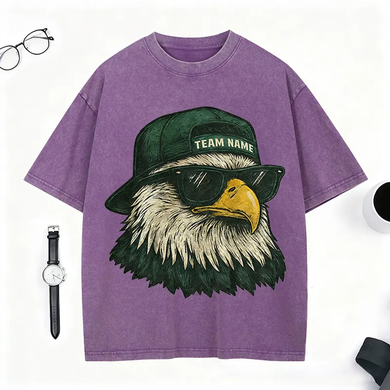 Personalized Football Mascot Washed T-Shirt with Cool Eagle Design and Custom Team Name
