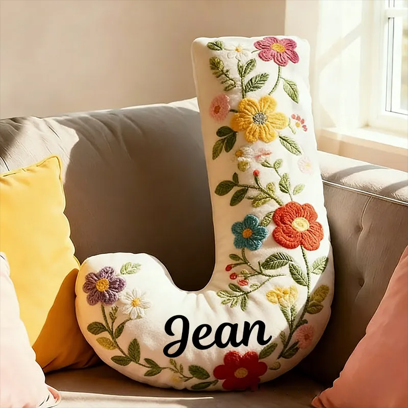 Personalized Letter Pillow with Name Graphic 3D Print Floral Design Custom Double Sided Pillow Gift for Kids Gardening Lovers Gift