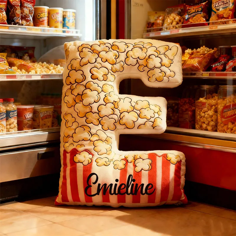 Personalized Popcorn Alphabet Throw Pillow Graphic 3D Print Letter Pillow with Name for Kids Boys Girls Family Baker Christmas Gift 