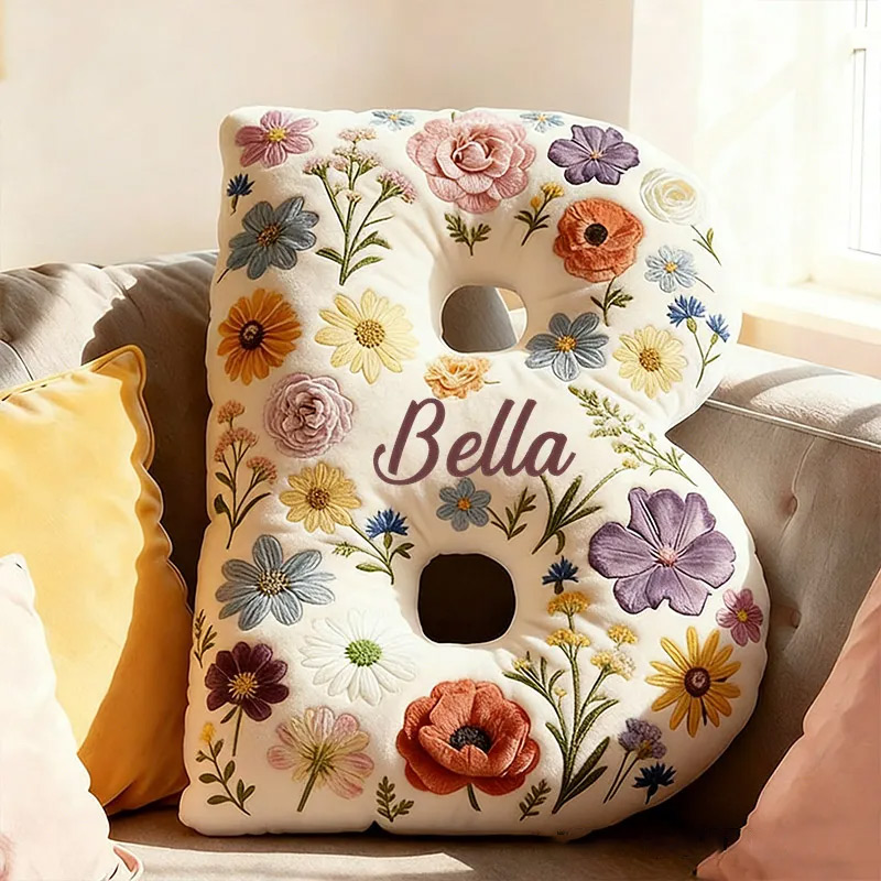 Personalized Letter Pillow Graphic 3D Print Cute Flower Custom Name Pillow Gift for Kids Gardening Lovers Gift 