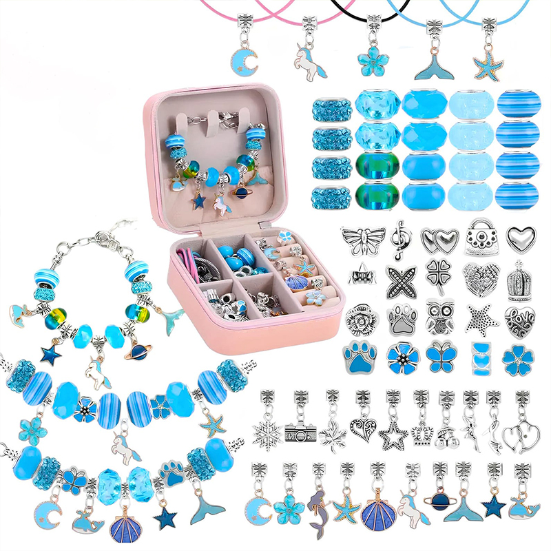 Personalized Jewelry DIY Kit for Kids Custom Name Jewelry Box,Bracelet and Necklace Making Set Bracelet Making Kit for Girls 68 Pcs DIY Jewelry Set