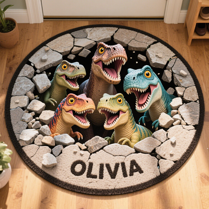 Personalized Cartoon Kids Dinosaur with Name Soft Rug Christmas Gift for Kids Rug Birthday Gifts for Kids
