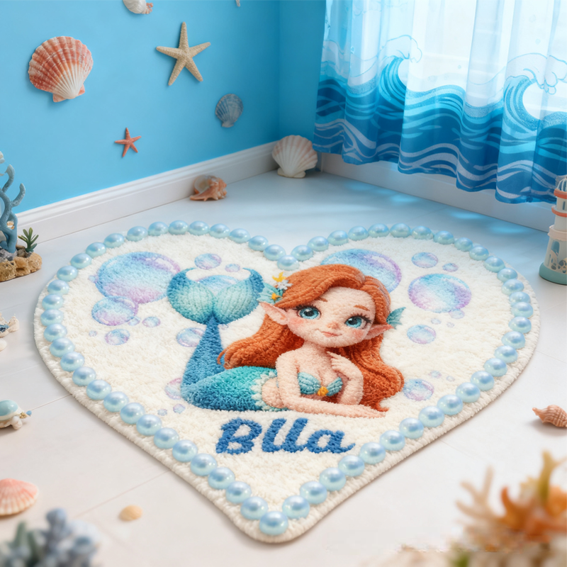 Personalized Cartoon Mermaid with Name Soft Rug Christmas Gift for Kids Rug Birthday Gifts for Kids