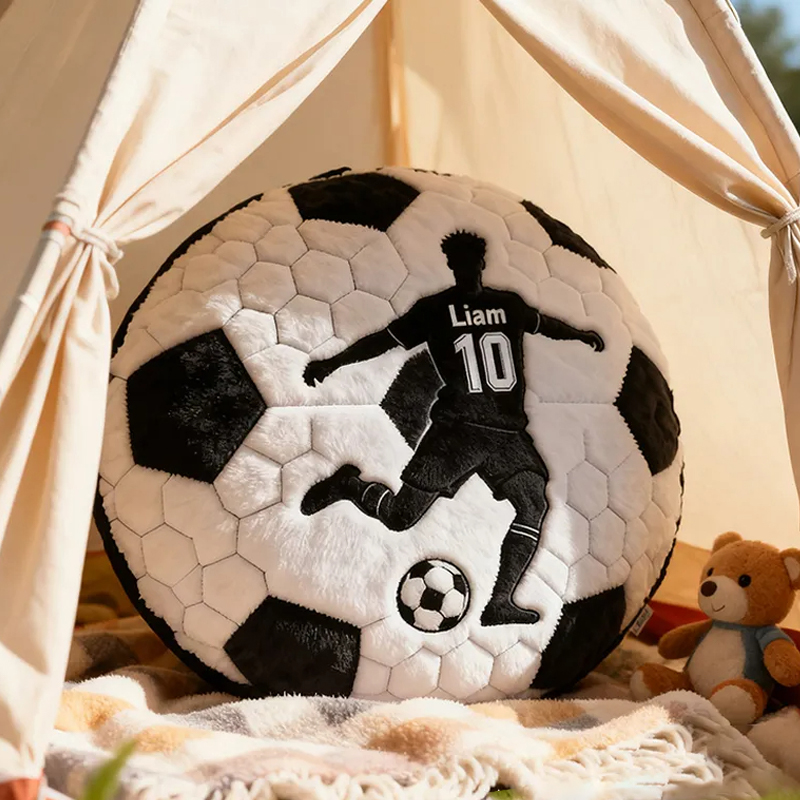 Personalized Soccer Pillow with Custom Name and Player Silhouette for Kids and Fans