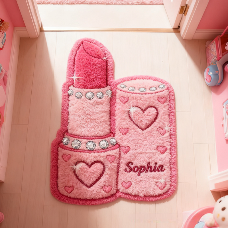 Personalized Glittery Lipstick with Name Soft Rug Christmas Gift for Kids Rug Birthday Gifts for Kids