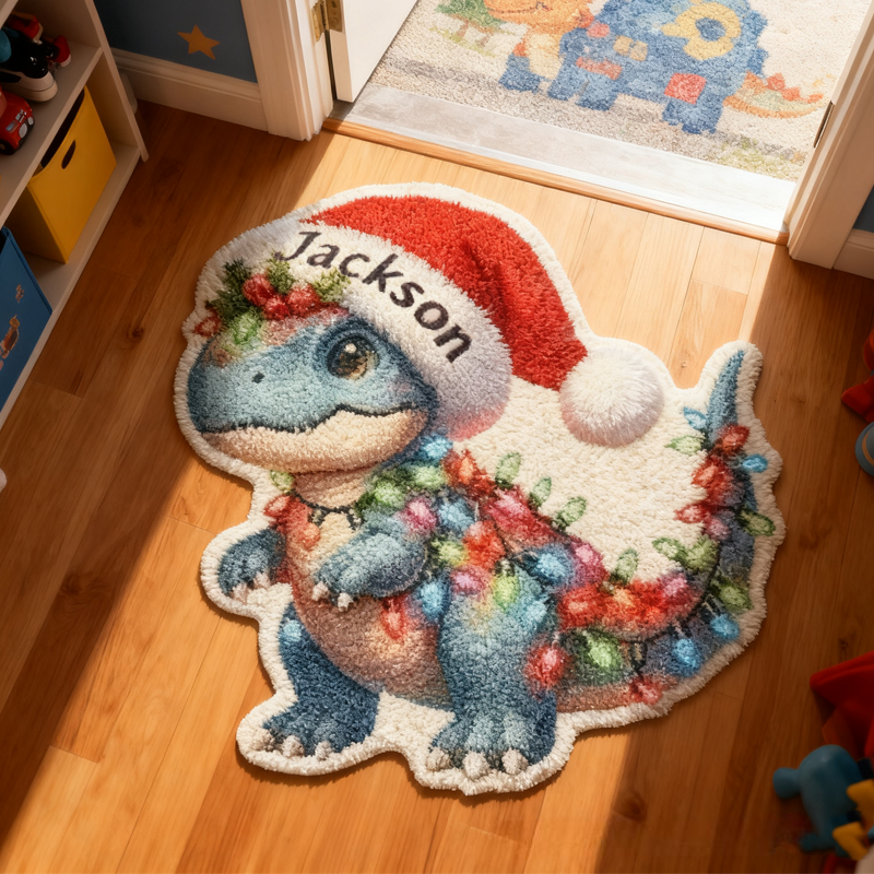 Personalized Cute Christmas Dinosaur with Name Soft Rug Christmas Gift for Kids Rug Birthday Gifts for Kids