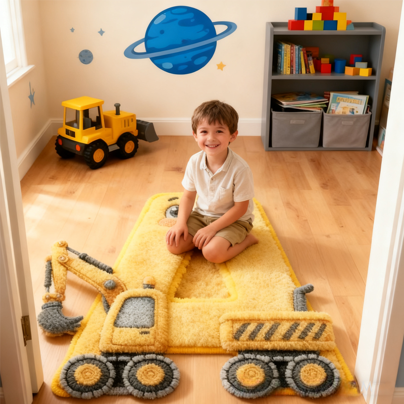 Personalized Cute Excavator with Name Soft Rug Carpet Christmas Gift for Kids Rug Birthday Gifts for Kids