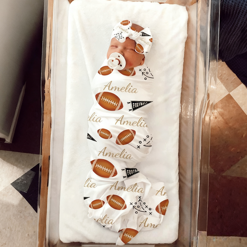Personalized Shower Gift Sports Baby Blanket Set Name Soft Fleece Sport Design Perfect Baby Shower or Newborn Gift