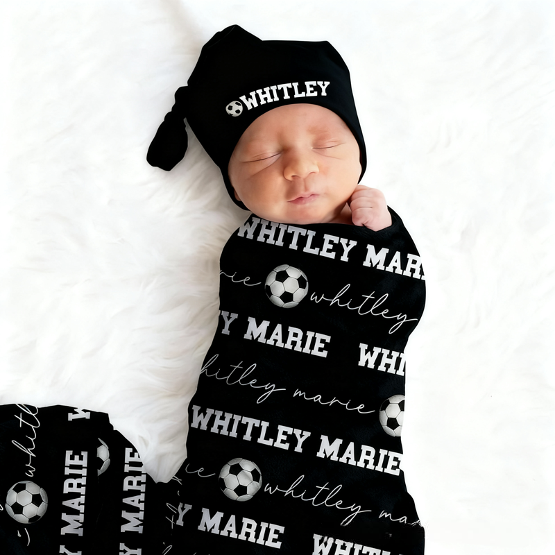 Personalized Soccer Baby Blanket Set Name Soft Fleece Sport Design Perfect Baby Shower or Newborn Gift