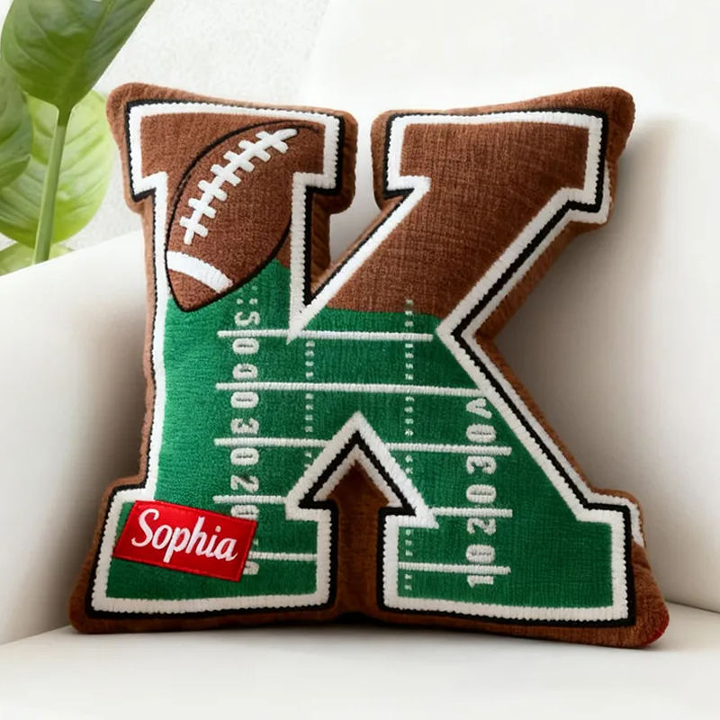 Personalized Football Field Initial Pillow with Custom Name for Kids and Sports Fans