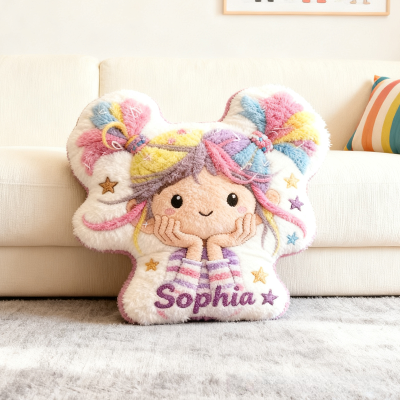Personalized Cute Girl Initial Name Graphic 3D Print Pillow Christmas Gift for Kids Family