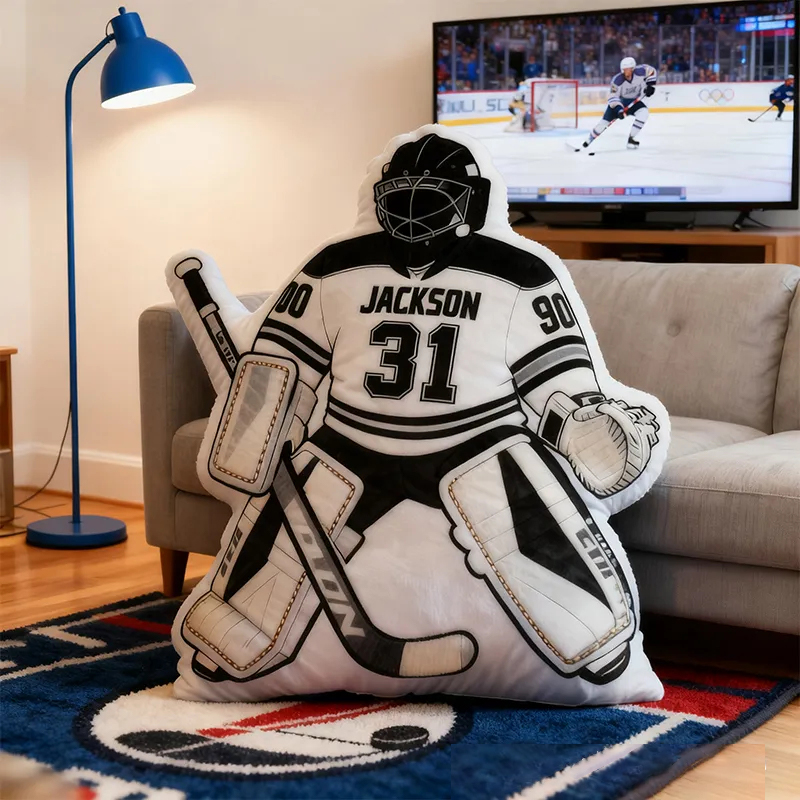 Personalized Ice Hockey Goalie-Shaped Pillow with Custom Name and Number for Ice Hockey Fans