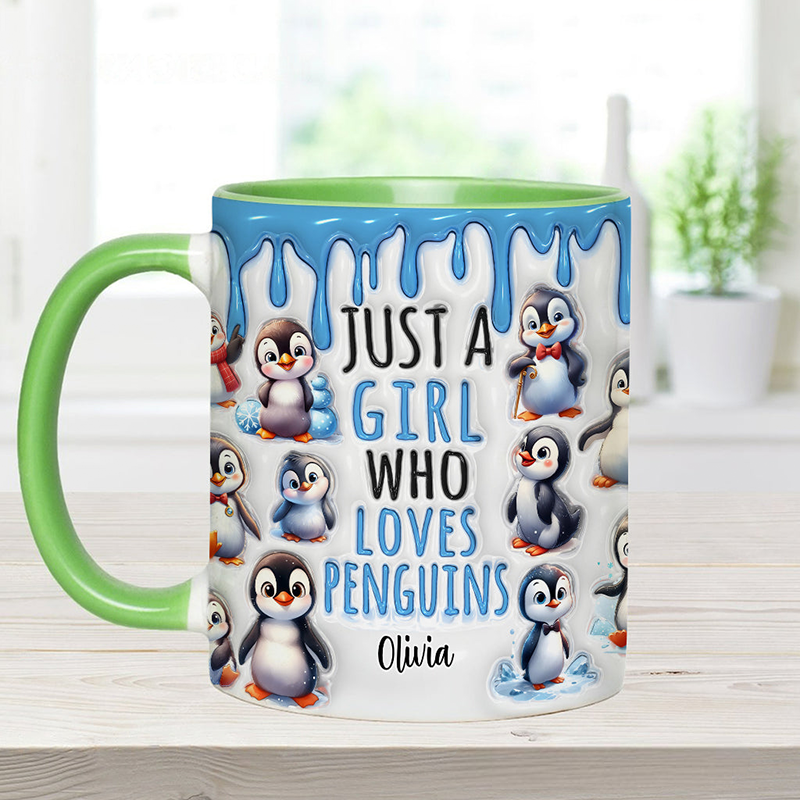 Personalized Just A Girl Who Loves Penguins Accent Mug