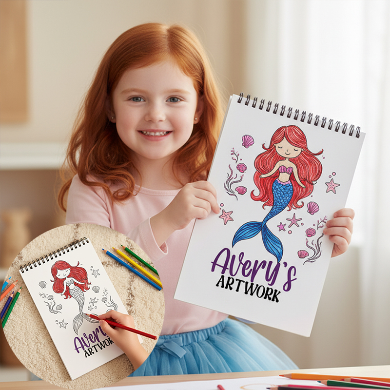 Personalized Name DIY Sketchbook for Kids Customizable Cover and 12 Themes with 18 Colored Pencils Custom Drawing Art Pad Books with Name  Girls Party Favor gifts
