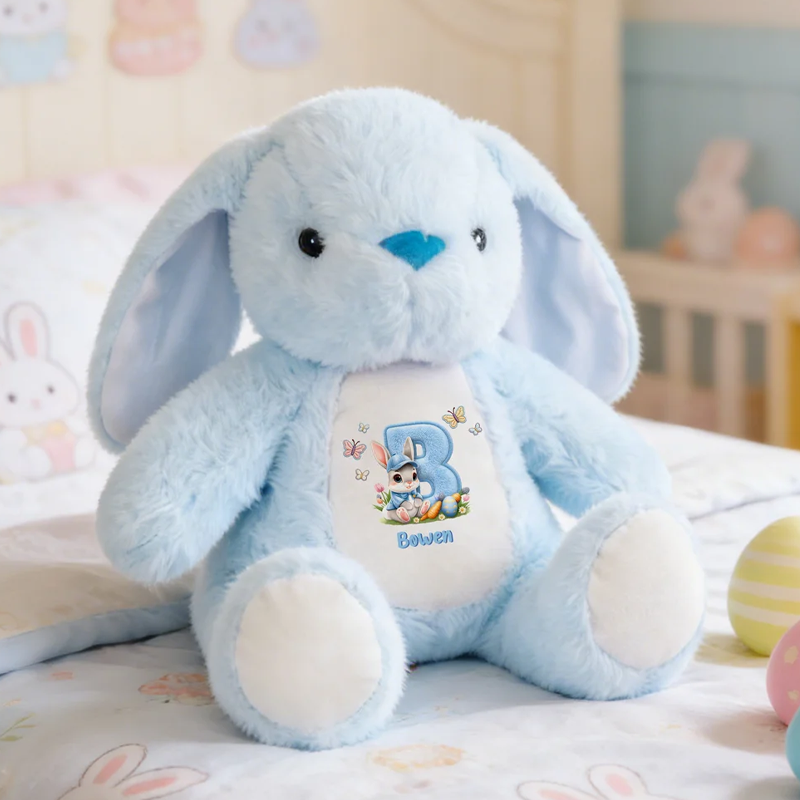 Personalized Butterfly Cute Rabbit Plush Easter Bunny Stuffed Toy with Initial and Name Easter Gift for Newborns Kids